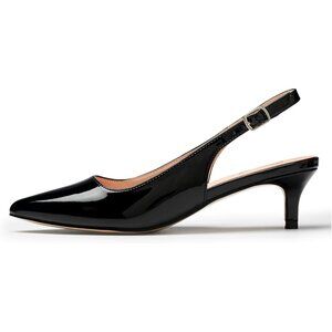 👑Women's Black Slingback Kitten Heels Pointed Toe Elegant Wedding Dress Pumps